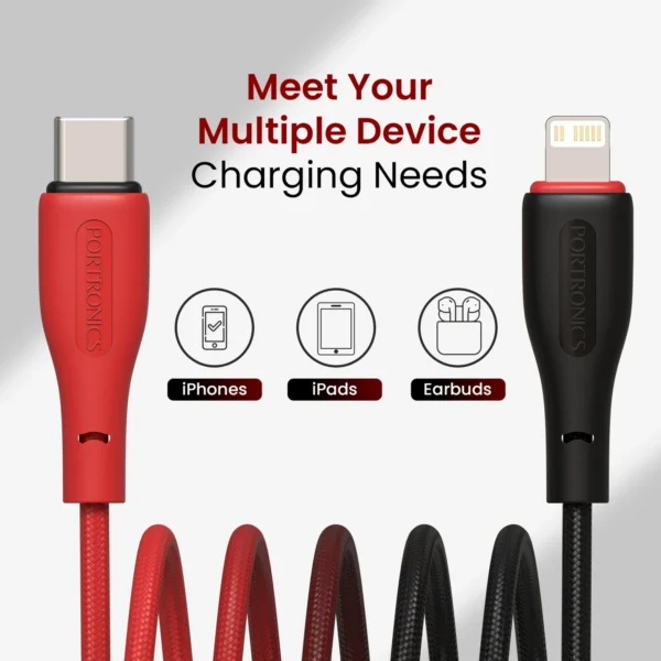 HUE X - Type C To 8 Pin 20W 1M, Black+Red